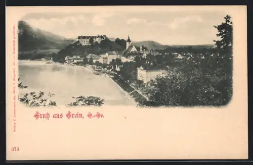 AK Grein /O.-Oe., Ortsansicht mit Donaupartie