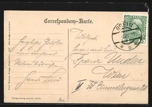 AK Grein a. d. Donau, Bahnhof mit Blick auf Ort und Donau