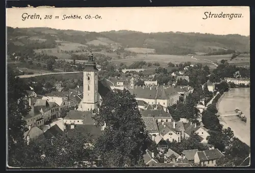 AK Grein /Ob.-Oe., Strudengau, Teilansicht mit Kirche