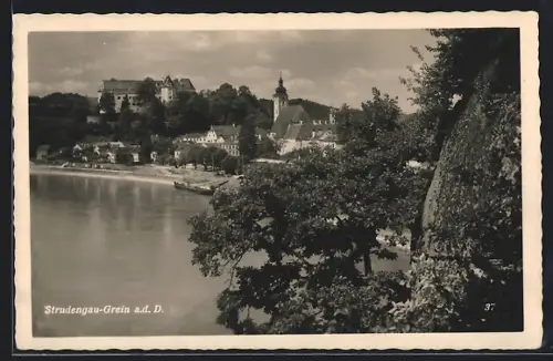 AK Grein a. d. D., Strudengau, Teilansicht mit Donau
