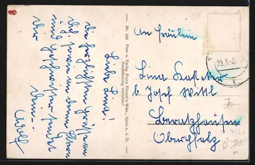 AK Grein a. d. Donau, Uferpartie und ablegender Dampfer