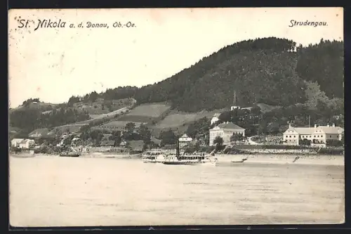 AK St. Nikola a. d. Donau, Ortsansicht von der Donau