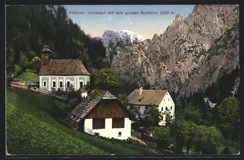 AK Johnsbach /Gesäuse, Ortsansicht mit Kirche und dem grossen Buchstein
