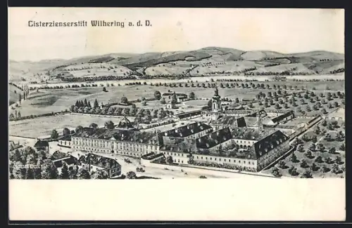AK Wilhering a. d. D., Zisterzienserstift aus der Vogelschau