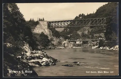 AK Weyer a. d. Enns, Blick auf die Enns mit Brücken