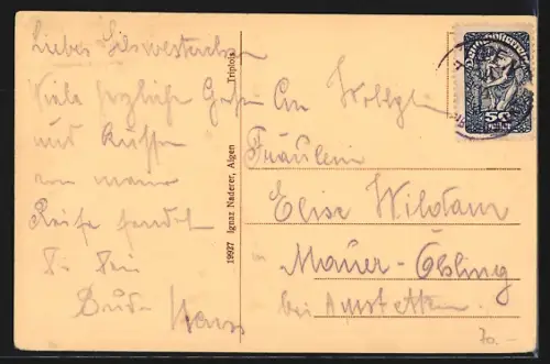 AK Aigen-Schlagl /Ob.-Oest., Wegkreuz mit Blick zur Ortschaft