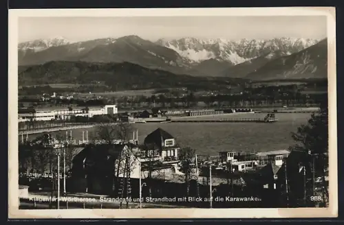 AK Klagenfurt, Strandcafe und Strandbad mit Karawanken