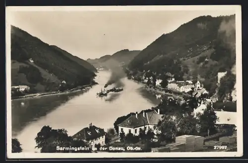AK Sarmingstein an der Donau, Ortsansicht mit Donaupartie