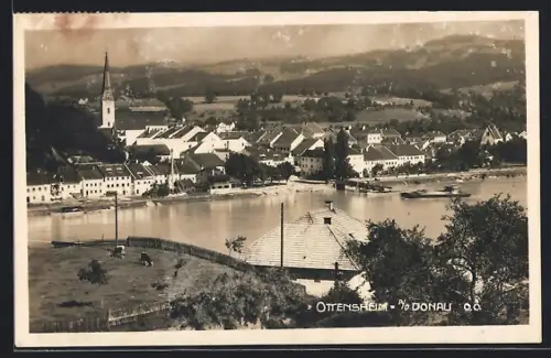 AK Ottensheim a. d. Donau, Teilansicht mit Kirche