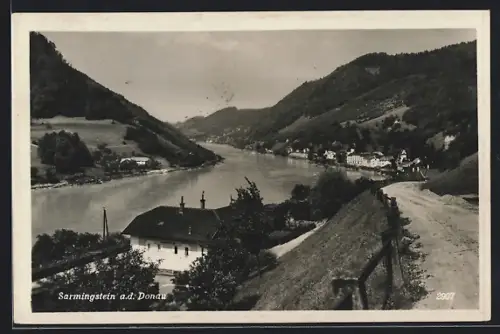 AK Sarmingstein a. d. Donau, Uferpartie mit Strasse