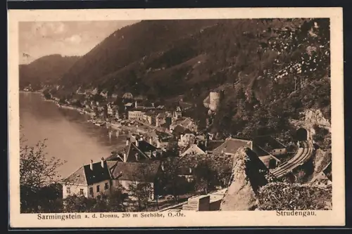 AK Sarmingstein a. d. Donau, Ortsansicht aus der Vogelschau