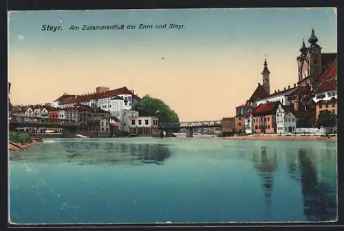 AK Steyr, Teilansicht am Zusammenfluss der Enns und Steyr