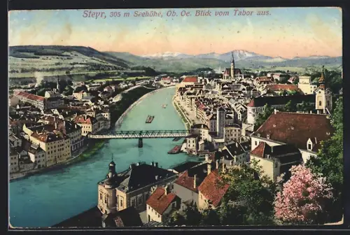 AK Steyr /Ob. Oe., Blick vom Tabor auf den Ort