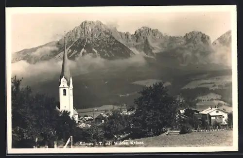 AK Ellmau i. T., Kirche und Wilder Kaiser