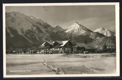 AK Pinswang /Tirol, Gasthof Schluxen im tiefen Schnee