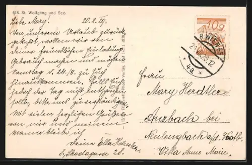 AK St. Wolfgang, Teilansicht und See mit Segelboot