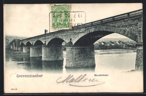 AK Grevenmacher, Moselbrücke mit Ortsblick