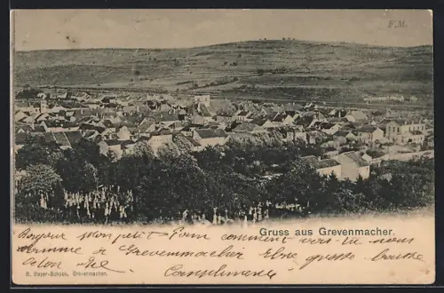 AK Grevenmacher, Gesamtansicht mit Fernblick aus der Vogelschau