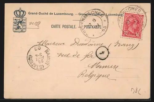 AK Grevenmacher, Gesamtansicht mit Fernblick aus der Vogelschau