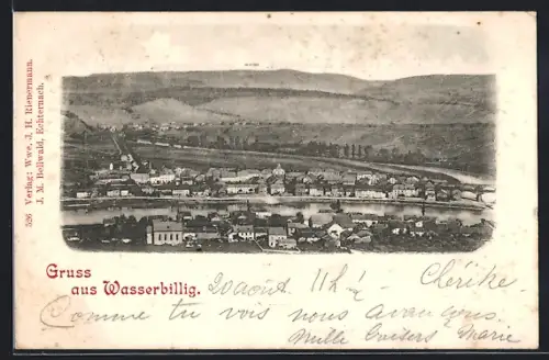 AK Wasserbillig, Totalansicht aus der Vogelschau