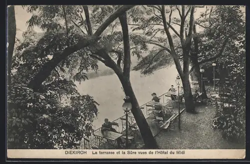 AK Diekirch, La terrasse et la Sure vues de l`Hotel du Midi