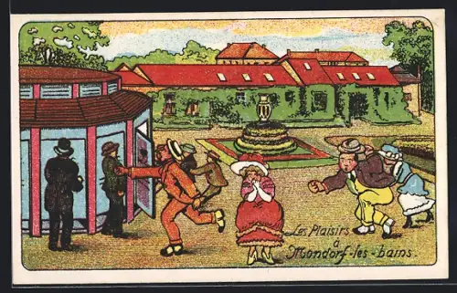 Künstler-AK Mondorf-les-Bains, Les Plaisirs, Karikatur