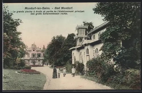 AK Mondorf-les-Bains, La grande piscine à droite et partie de l`etablissement principal