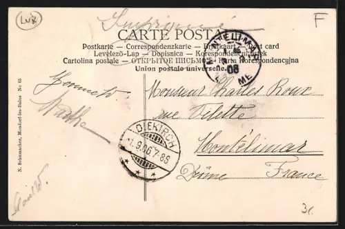 AK Vianden, Strassenpartie mit Blick zur Burg