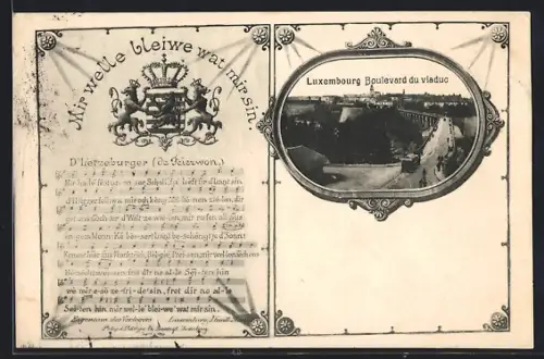 AK Luxembourg, Teilansicht der Stadt, Lied Mir welle bleiwe wat mir sin
