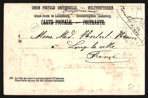 Passepartout-Lithographie Luxembourg, Teilansicht mit Brücke, Wappen