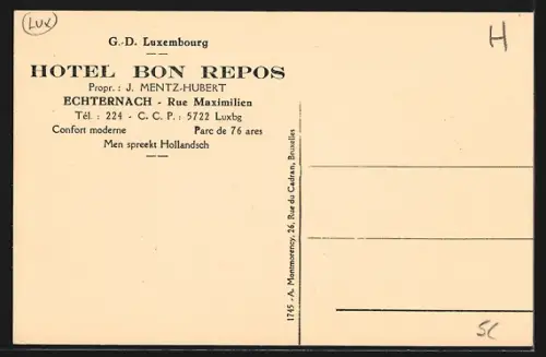 AK Echternach, Hotel Bon Repos, Rue Maximilien