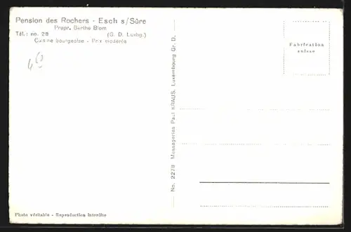 AK Esch s. Sûre, Pension des Rochers, Propr. Berthe Blom