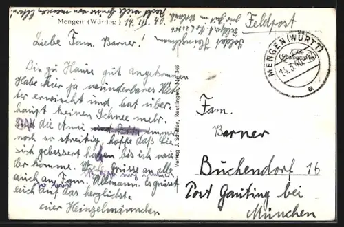 AK Mengen /Württbg., Teilansicht mit Bäumen