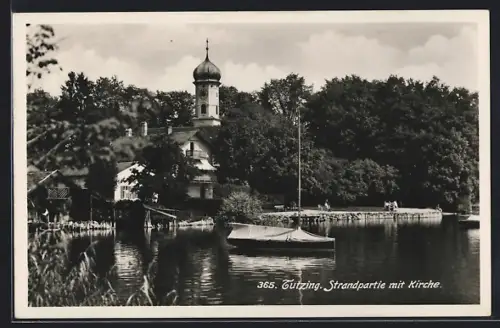 AK Tutzing, Strandpartie mit Kirche