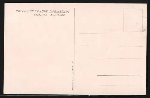 Künstler-AK Darmstadt, Hotel zur Traube mit Denkmal