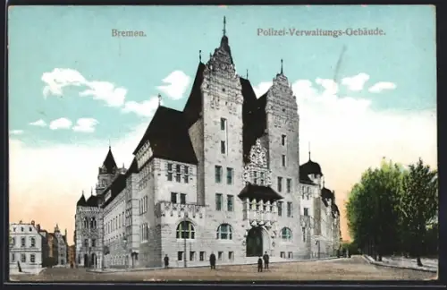 AK Bremen, Polizei-Verwaltungs-Gebäude mit Strassen
