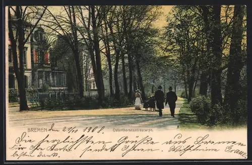 AK Bremen, Osterthorscontrescarpe, Spazierweg, Wohnhäuser
