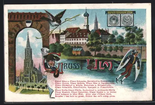 Künstler-AK Ulm / Donau, Ulmer Münster, Stadtansicht, Stadtmauer