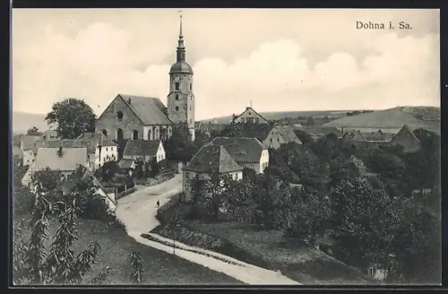 AK Dohna i. Sa., Kirche, Ortsansicht, Landschaft