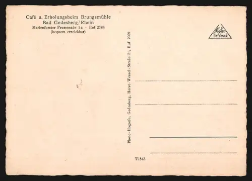 AK Bad Godesberg /Rhein, Café und Erholungsheim Brungsmühle, Gasträume