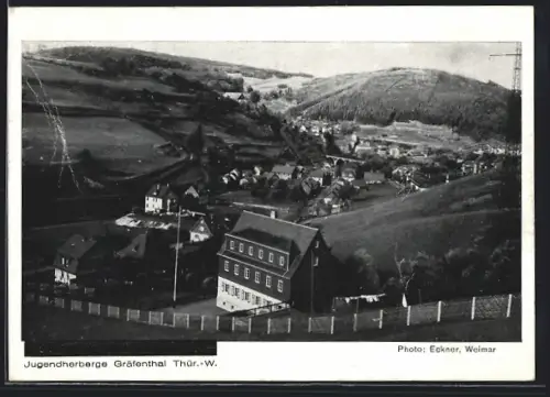 AK Gräfenthal in Thür.-W., Jugendherberge und Ort aus der Vogelschau