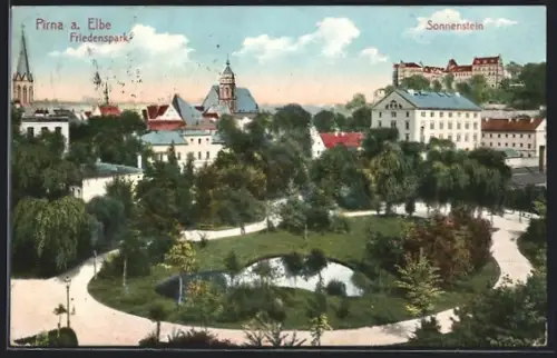AK Pirna a. Elbe, Friedenspark, Sonnenstein