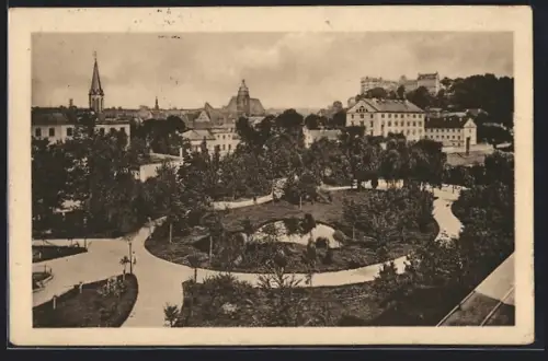 AK Pirna a. Elbe, Friedenspark aus der Vogelschau