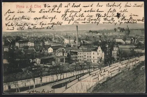 AK Pirna a. d. Elbe, Stadtansicht von einer Anhöhe aus
