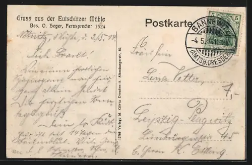 AK Eutschütz, Gasthaus Eutschützer Mühle, Bes. O. Hger
