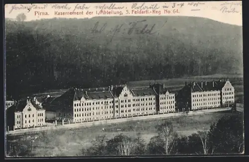 AK Pirna, Kasernement der 1. Abteilung 5. Feldartillerie-Regiment Nr. 64