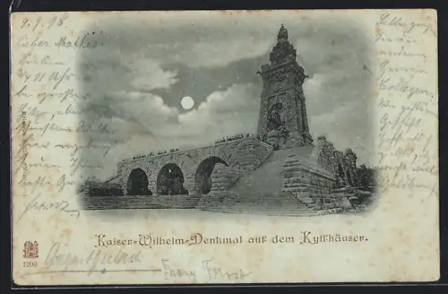 Mondschein-AK Kyffhäuser, Kaiser-Wilhelm-Denkmal