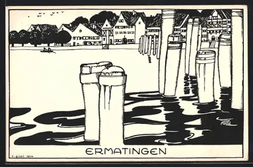 Künstler-AK Ermatingen, Stadtblick vom Wasser aus