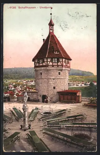 AK Schaffhausen, Munotturm mit Blick auf die Stadt