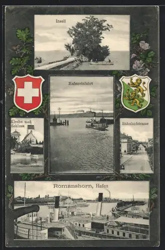 AK Romanshorn, Hafen, Bahnhofstrasse, Hafeneinfahrt